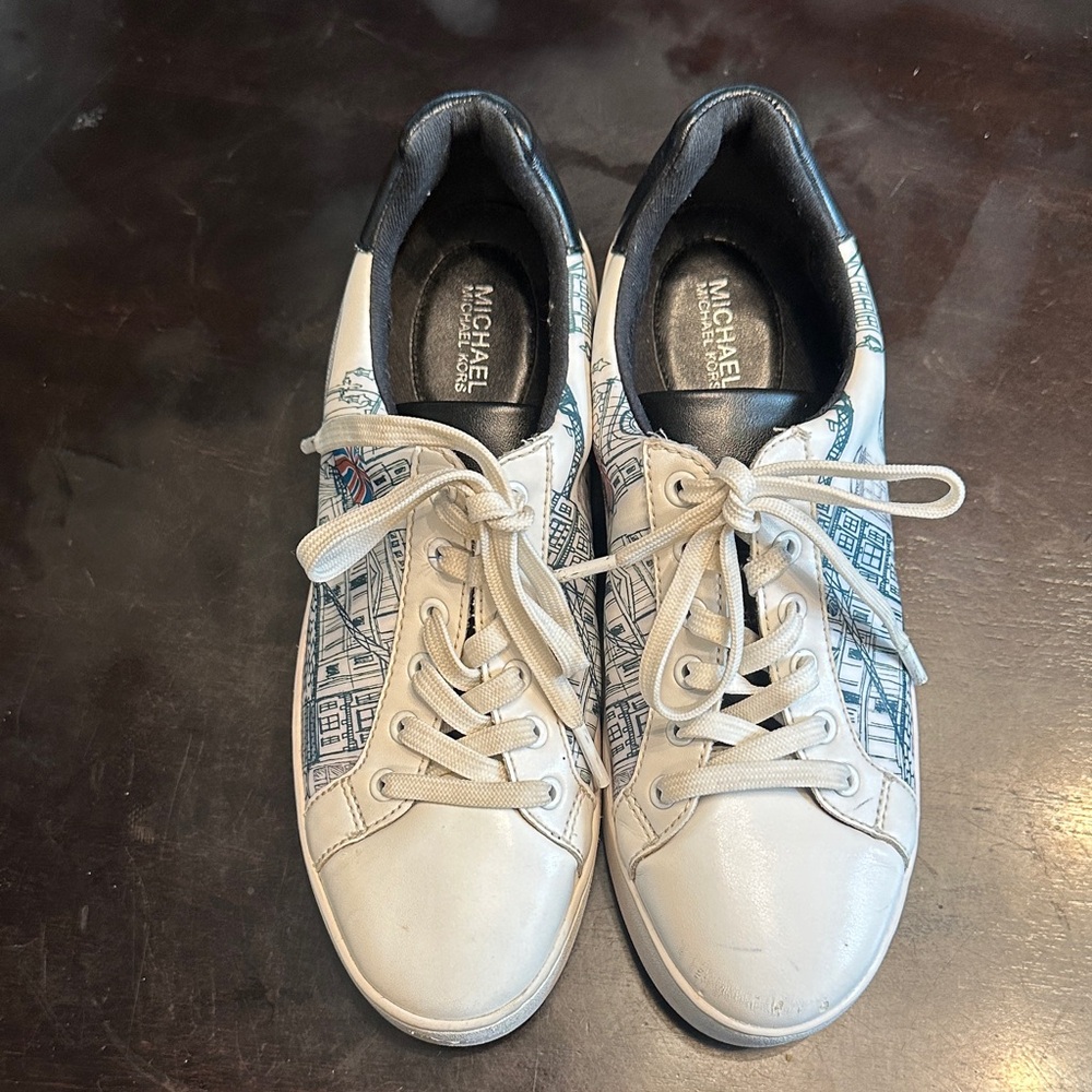 London calling! Michael Kors Urban Print White and Blue Sneakers